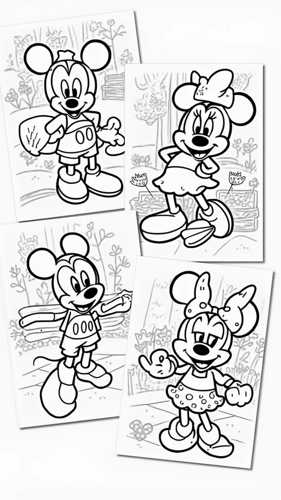 Páginas para colorear imprimibles de Mickey y Minnie Mouse